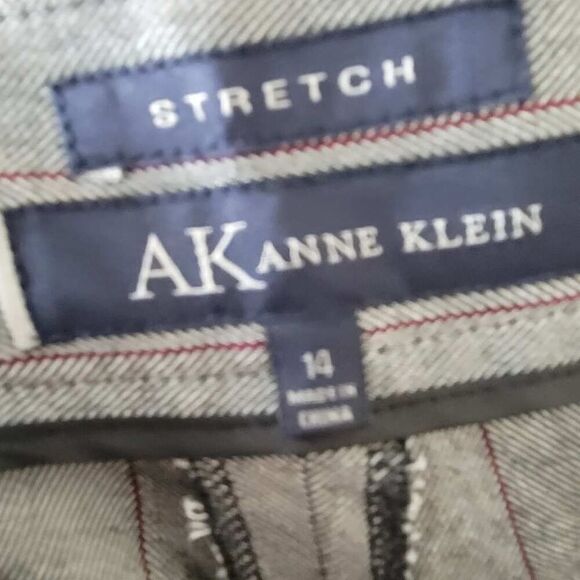 Anne Klein Stretch Career Wide Leg Pants Trousers Grey Pinstripes 14 - Picture 6 of 8